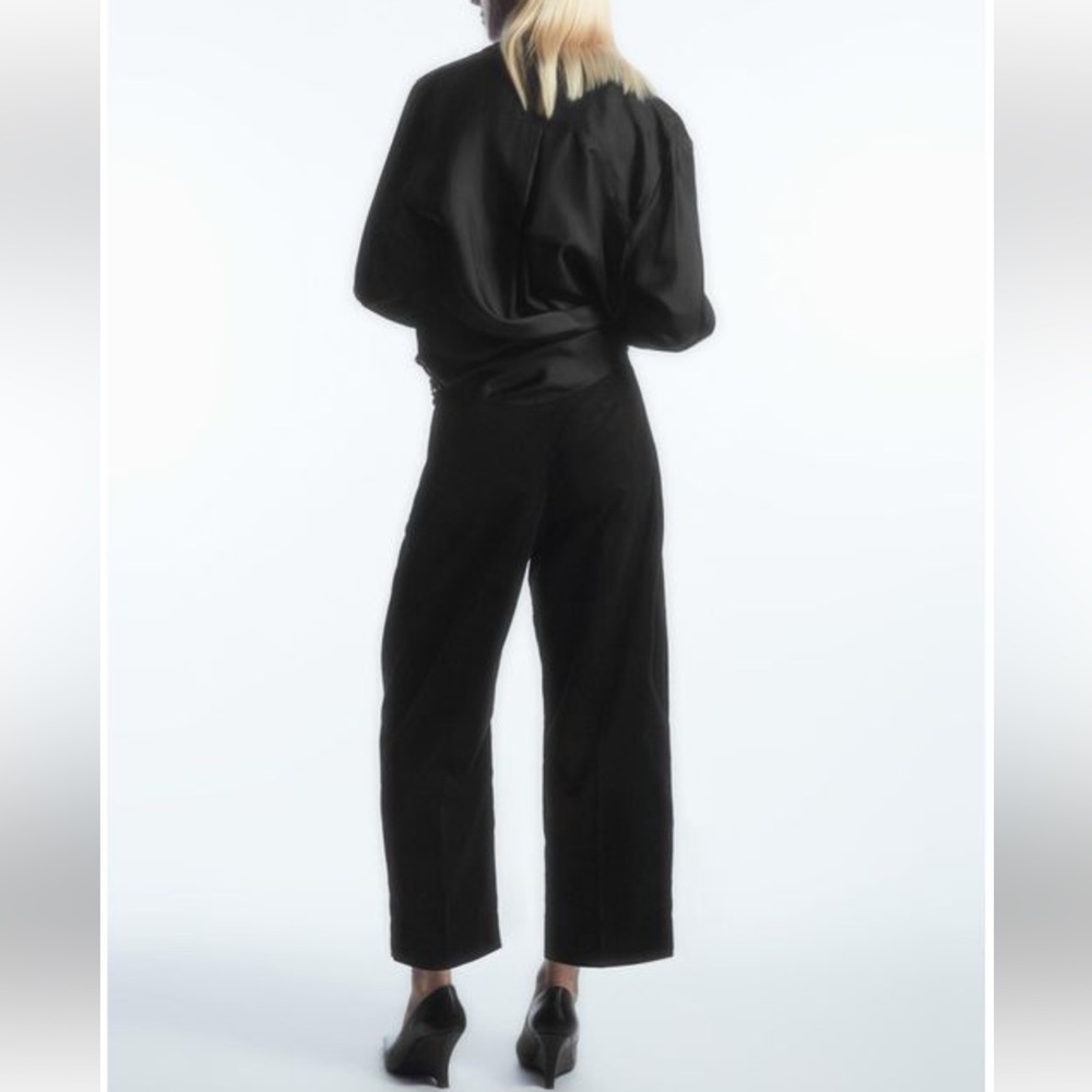 COS High Rise Black Cotton Wide Leg Cropped Trousers Size 6